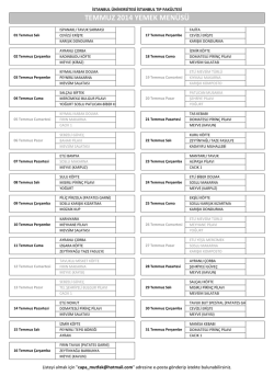 TEMMUZ 2014 YEMEK MEN&Uuml;S&Uuml; - İstanbul Tıp Fak&uuml;ltesi
