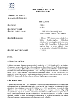 Dosya No: 2014/3134 - Kamu Denet&ccedil;iliği Kurumu