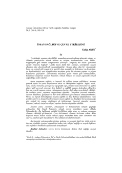 İNSAN SAĞLIĞI VE &Ccedil;EVRE ETKİLEŞİMİ Galip AKIN*
