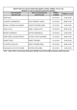 &Uuml;rg&uuml;p Devlet Hastanesi EKİM Ayın N&ouml;bet Listesi