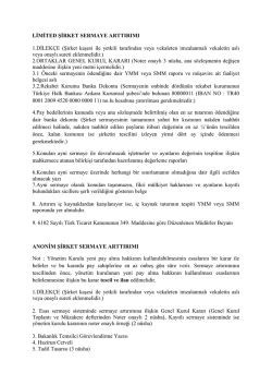 sermaye artışında istenilen belgeler