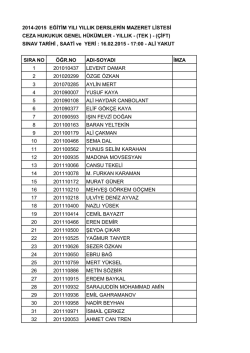 2014-2015 eğitim yılı yıllık derslerin mazeret listesi ceza hukukuk