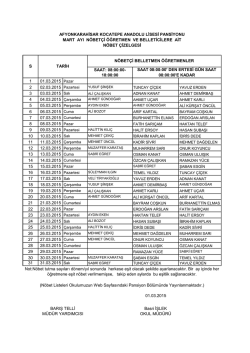 Mart Ayı Belletmen &Ouml;ğretmen N&ouml;bet Listesi