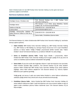 Ortaklığın Unvanı / Ortakların Adı T&uuml;rk Ekonomi Bankası A.Ş