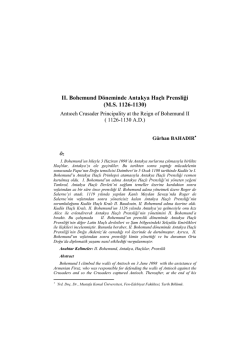 II. Bohemund D&ouml;neminde Antakya Ha&ccedil;lı Prensliği (M.S. 1126