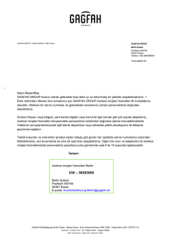 Sayın Bayan/Bay, GAGFAH GROUP kiracısı olarak gelecekte bize