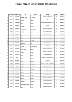 2 EYL&Uuml;L 2014 İYS SONU&Ccedil;LARI (AF &Ouml;ĞRENCİLERİ)
