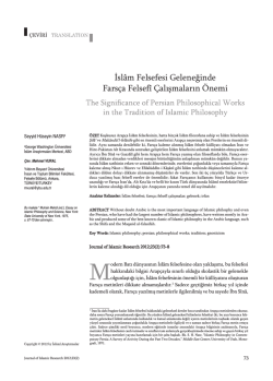 İsl&acirc;m Felsefesi Geleneğinde Fars&ccedil;a Felsef&icirc; &Ccedil;alışmaların &Ouml;nemi