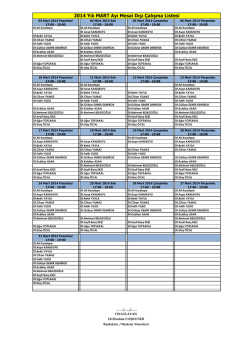 2014 Yılı MART Ayı Mesai Dışı &Ccedil;alışma Listesi