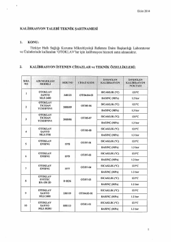 KALİBRASYON TALEBİ TEKNİK ŞARTNAMESİ 1. KONU: T&uuml;rkiye