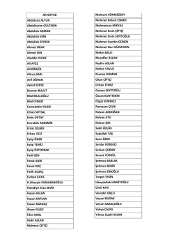 AD SOYAD Abdulaziz ALTUN Abdulkerim G&Uuml;LTEKİN Abdullah