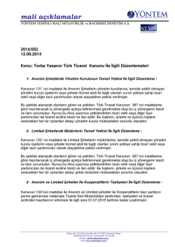 2014-052 Torba Yasanın T&uuml;rk Ticaret Kanunu İle İlgili D&uuml;zenlemeleri