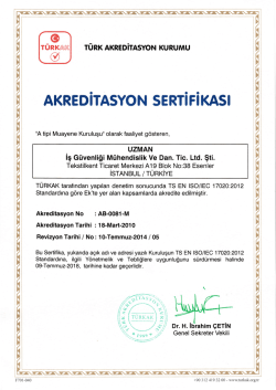 Akreditasyon Sertifikası ( Belge i&ccedil;in tıklayınız. )