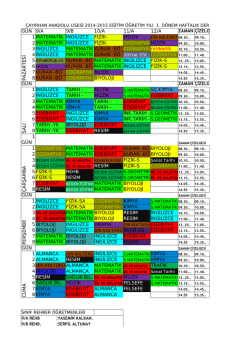 G&Uuml;N 9/A 9/B 10/A 11/A 12/A ZAMAN &Ccedil;İZELGESİ 1 MATEMATİK
