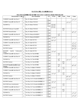 2014-2015 Eğitim-&Ouml;ğretim Yılı G&uuml;z Yarıyılı Ders Programı