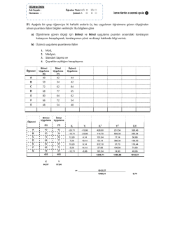 İSTATİSTİK I DERSİ-QUİZ Xi Yi Xi 2 Yi 2 XiYi - eyd