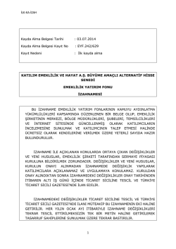 İLK-KA-İZAH 1 Kayda Alma Belgesi Tarihi : 03.07.2014 Kayda Alma