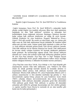 anonim halk edebiyatı &ccedil;alışmalarının y&uuml;z yıllık