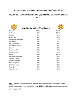 Alioğlu Şark&uuml;teri Fiyat Listesi
