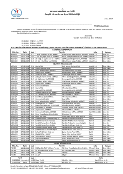 16.12.2014 16.12.2014 Tarihli Haftalık Okul Sporları Salon Programı