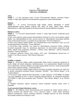 T.C. AVRASYA ÜNİVERSİTESİ DİPLOMA YÖNERGESİ Amaç