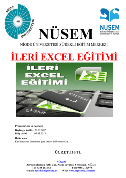İLERİ EXCEL EĞİTİMİ - Niğde &Uuml;niversitesi