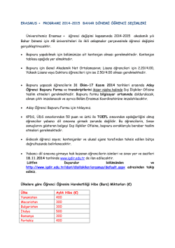 erasmus + programı 2014-2015 bahar d&ouml;nemi &ouml;ğrenci se&ccedil;imleri