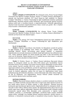 Öğretim Üyeliğine Yükseltilme ve Atanma İlkeleri Yönergesi