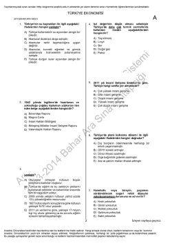 A&Ouml;F T&uuml;rkiye Ekonomisi &Ccedil;ıkmış Sorular | 2014 Ara Sınav İNDİR