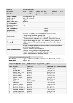 Dersin Adı Lojistiğin Prensipleri Dersin Kodu