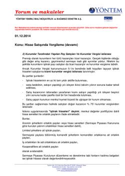 Hisse Satışlarında Vergileme (2) Atila D&ouml;larslan, Yeminli Mali M&uuml;şavir)