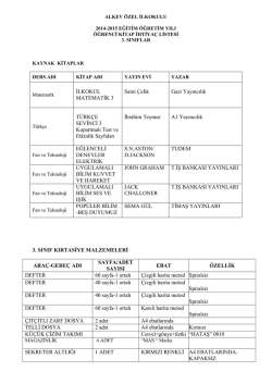 3. Sınıf İhtiya&ccedil; Listesini İndirmek İ&ccedil;in Tıklayınız.
