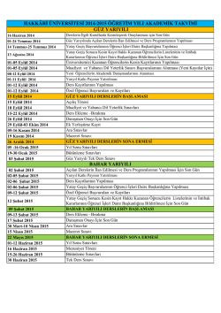 hakk&acirc;ri &uuml;niversitesi 2014-2015 &ouml;ğretim yılı akademik takvimi g&uuml;z