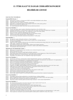 13. türk kalp ve damar cerrahisi kongresi bildiriler listesi