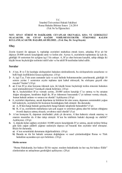 (Tek Numaralı &Ouml;ğrenciler) Final Sınavı Cevap Anahtarı