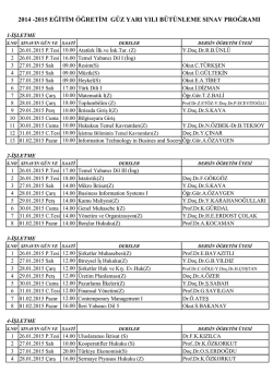 2014-2015 Eğitim Öğretim Güz Yarıyılı Bütünleme Sınav Programı