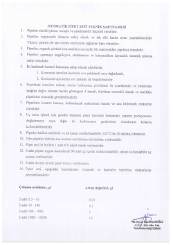 oToMATİK PİPET sETİ TEKNİK şARTNAMEsİ