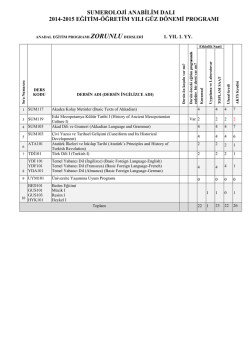 SUMEROLOJİ ANABİLİM DALI 2014-2015 EĞİTİM