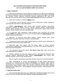 1 - mill&icirc; savunma bakanlığında istihdam edilmek &uuml;zere 2014 yılı
