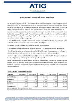AVRUPA MERKEZ BANKASI FAİZ KARARI BEKLENİRKEN Tablo 1