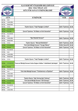 kayseri büyükşehir belediyesi 2014 yılı nisan ayı gün etkinlik yer