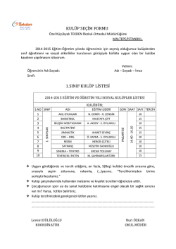 kulüp seçim formu 1.sınıf kulüp listesi