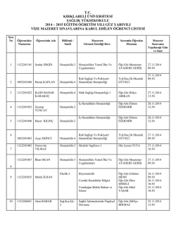 2014-2015 g&uuml;z yarıyılı vize mazeret sınavları