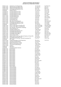 Class Schedule for Fall 2014 - Food Engineering