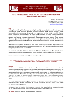 TMS VE TTK NIN GETİRDİĞİ UYGULAMALARIN MUHASEBE