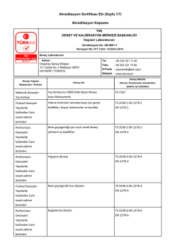 Akreditasyon Sertifikası Eki (Sayfa 1/7) Akreditasyon Kapsamı