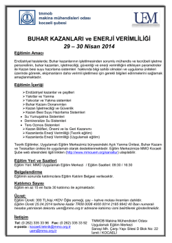 BUHAR KAZANLARI ve ENERJĠ VERĠMLĠLĠĞĠ 29 &ndash; 30 Nisan