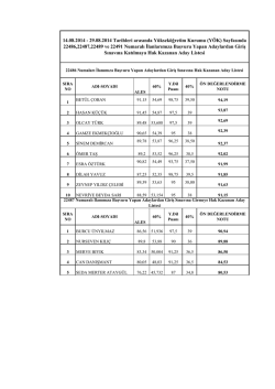 14.08.2014 - 29.08.2014 Tarihleri arasında Y&uuml;ksek&ouml;ğretim Kurumu