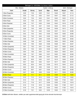 Beringen İ&ccedil;in 2015 Ekim Ayı Namaz Vakitleri &Uuml;lke : Bel&ccedil;ika Eyalet