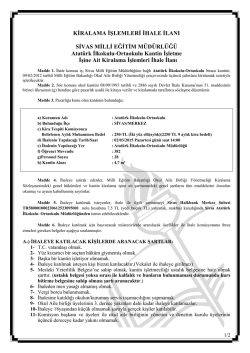 KİRALAMA İŞLEMLERİ İHALE İLANI SİVAS MİLLİ EĞİTİM